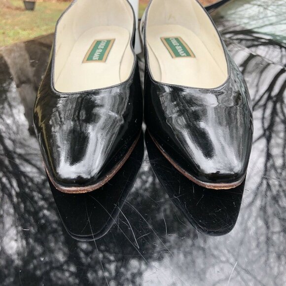 Cole Haan Made Spain Black Patented Leather Slip On Heels Pumps WOMENS Size 9 AA - Picture 5 of 11